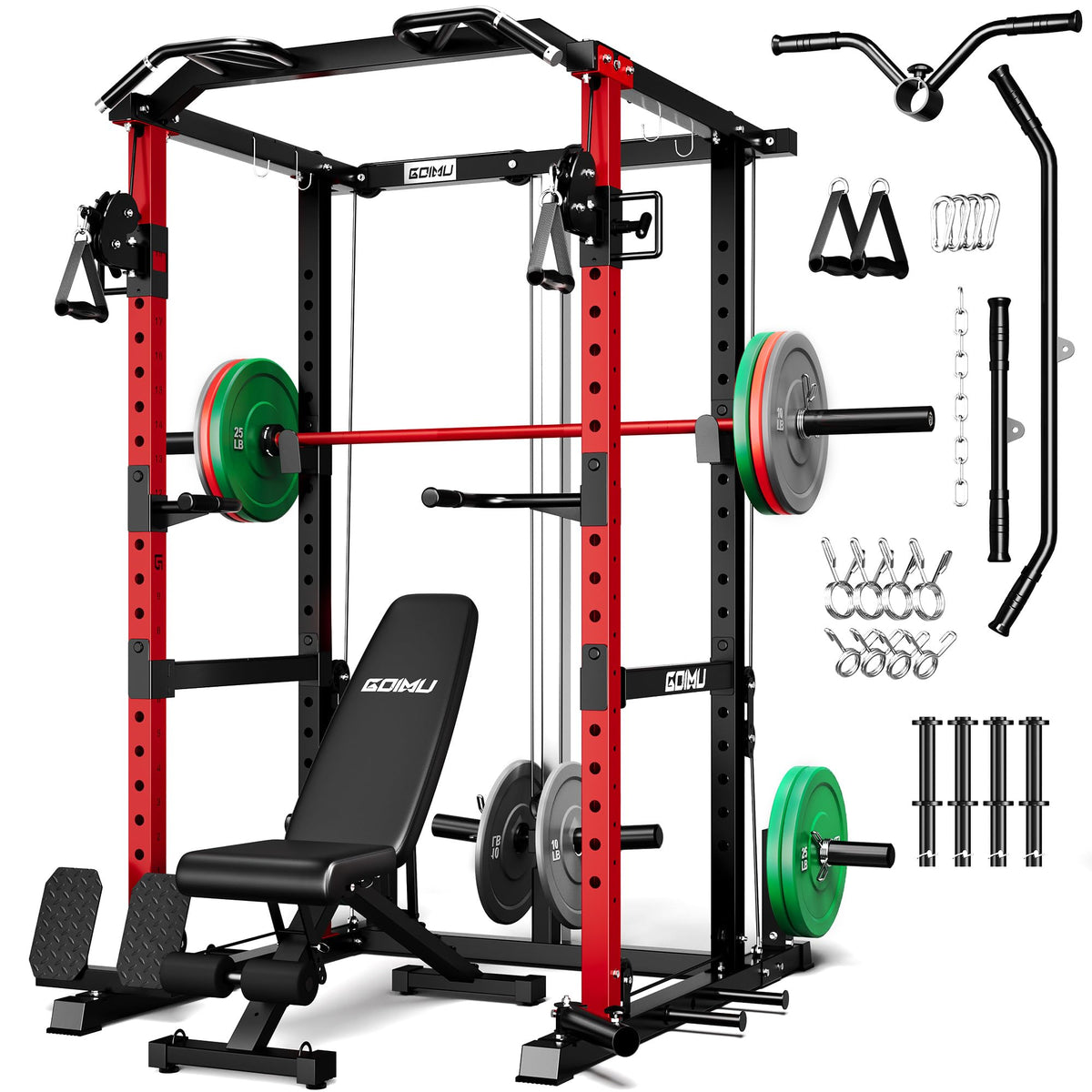 Power Cage Rack with Cable Crossover and Lat Pulldown System