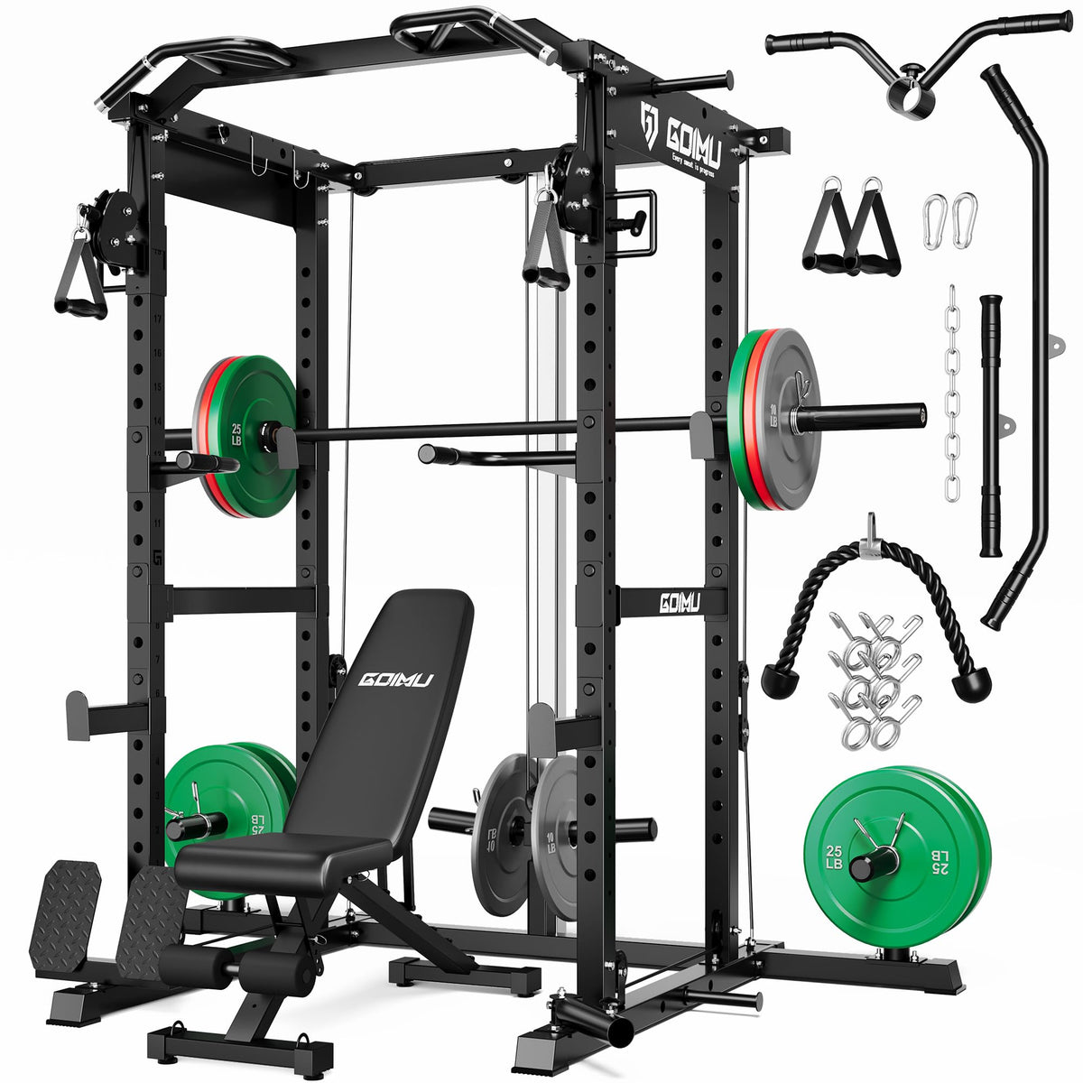 Power Cage Rack with Cable Crossover and Lat Pulldown System