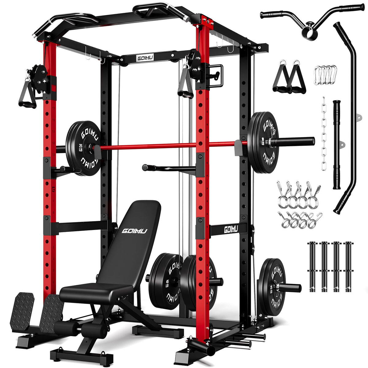 Power Cage Rack with Cable Crossover and Lat Pulldown System