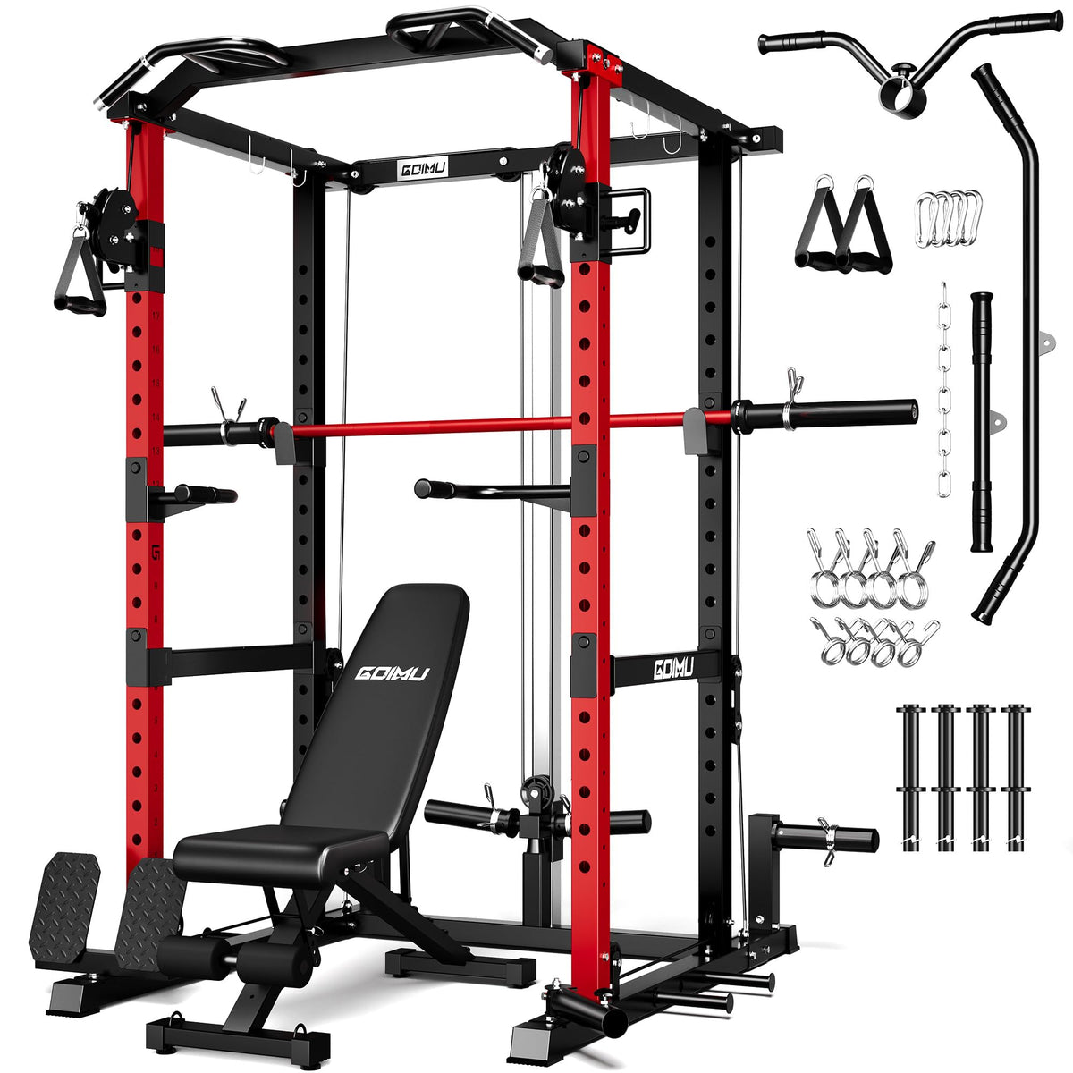 Power Cage Rack with Cable Crossover and Lat Pulldown System