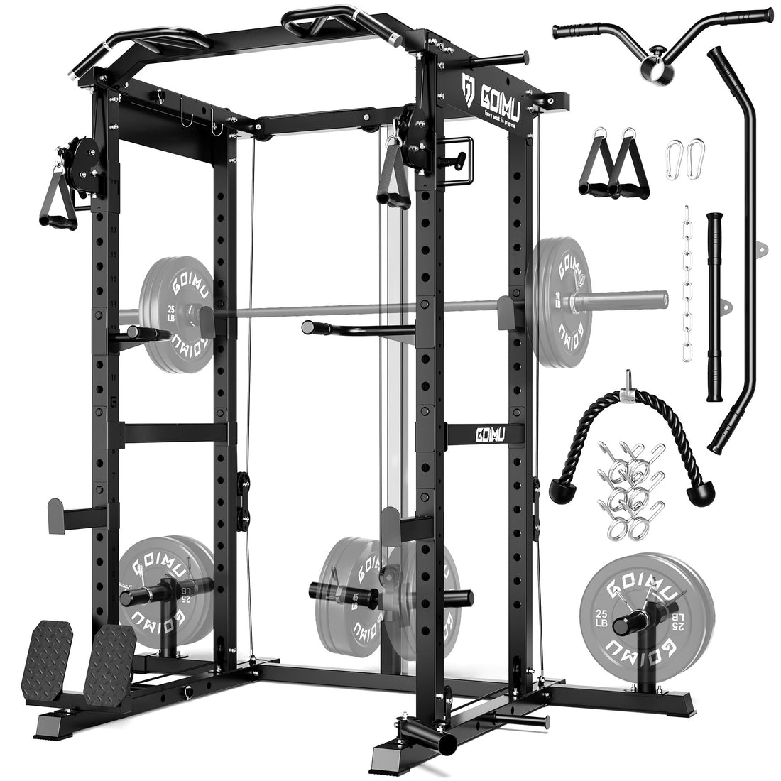 Power Cage Rack with Cable Crossover and Lat Pulldown System