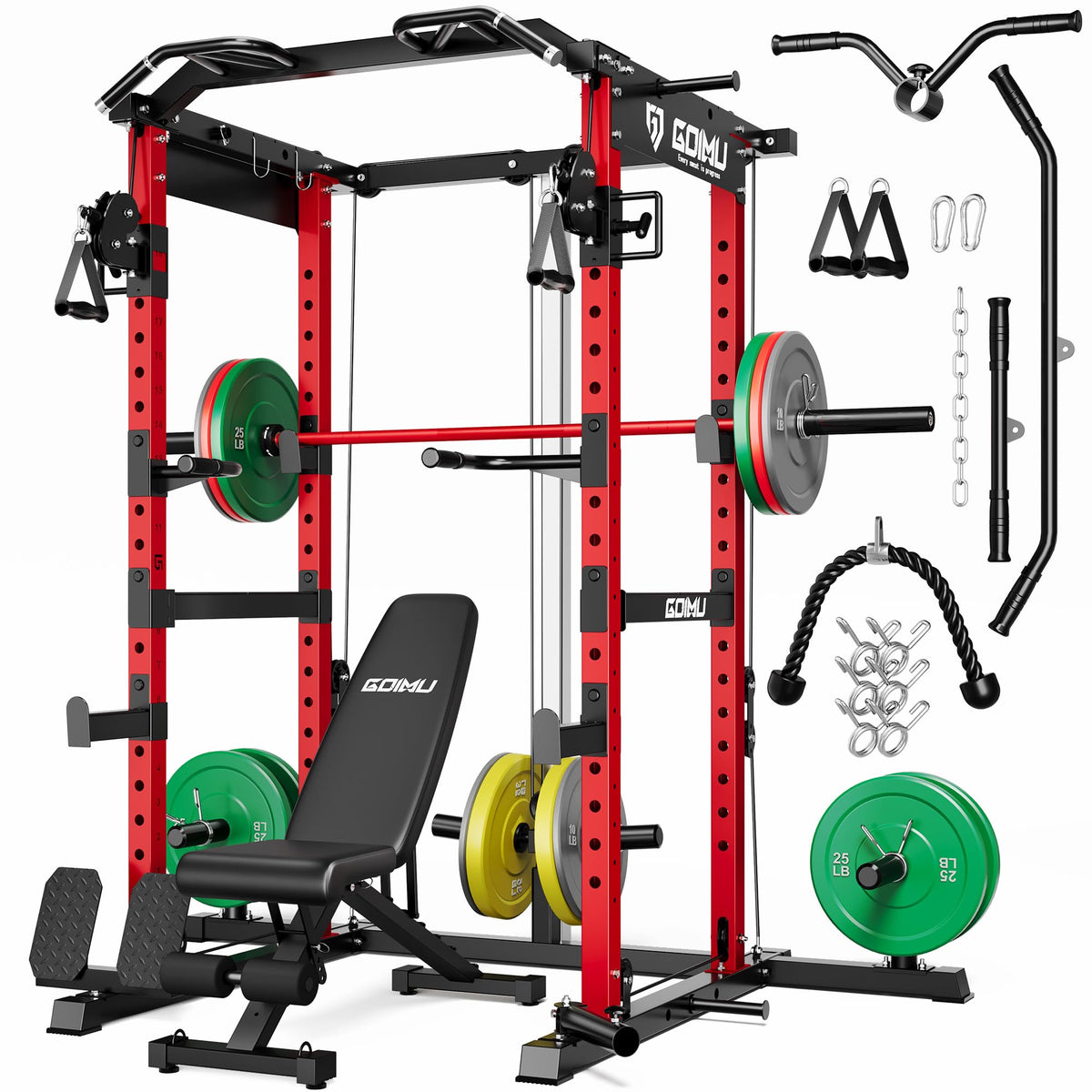 Power Cage Rack with Cable Crossover and Lat Pulldown System