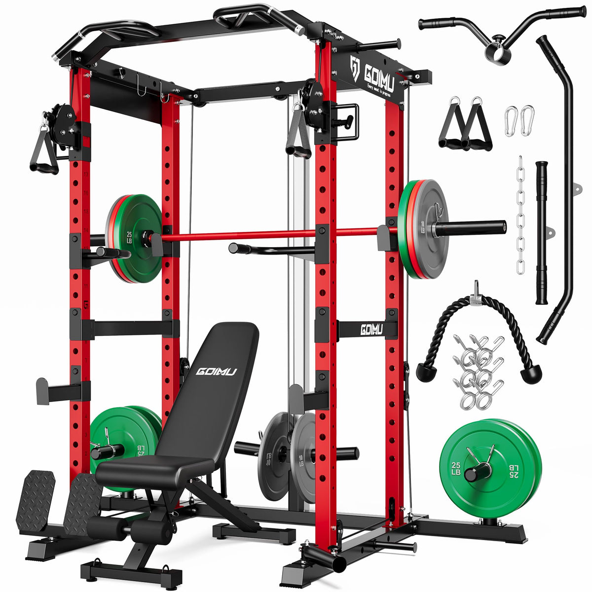 Power Cage Rack with Cable Crossover and Lat Pulldown System