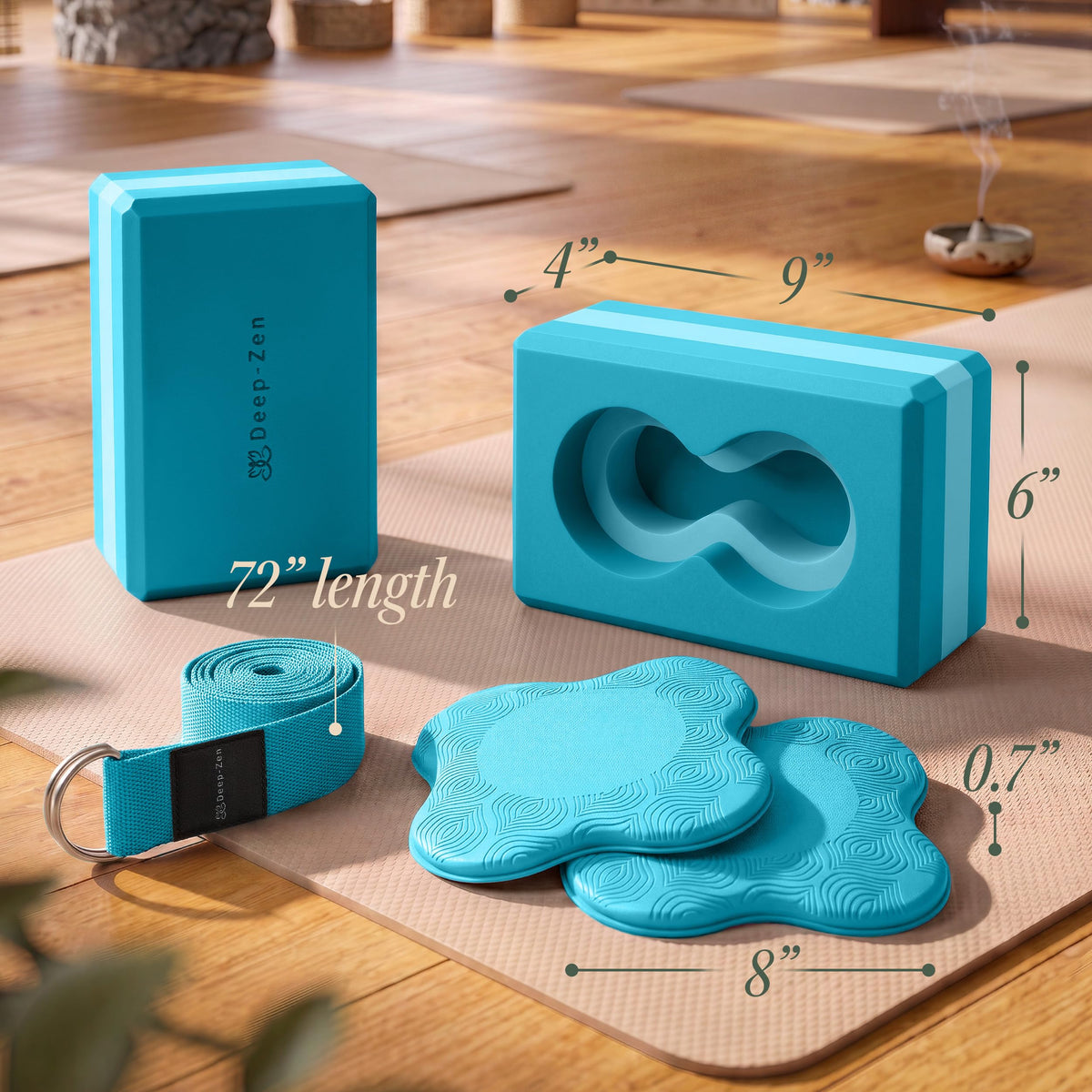Yoga Block Set with Wrist Support, Knee Pads and Strap for Practice
