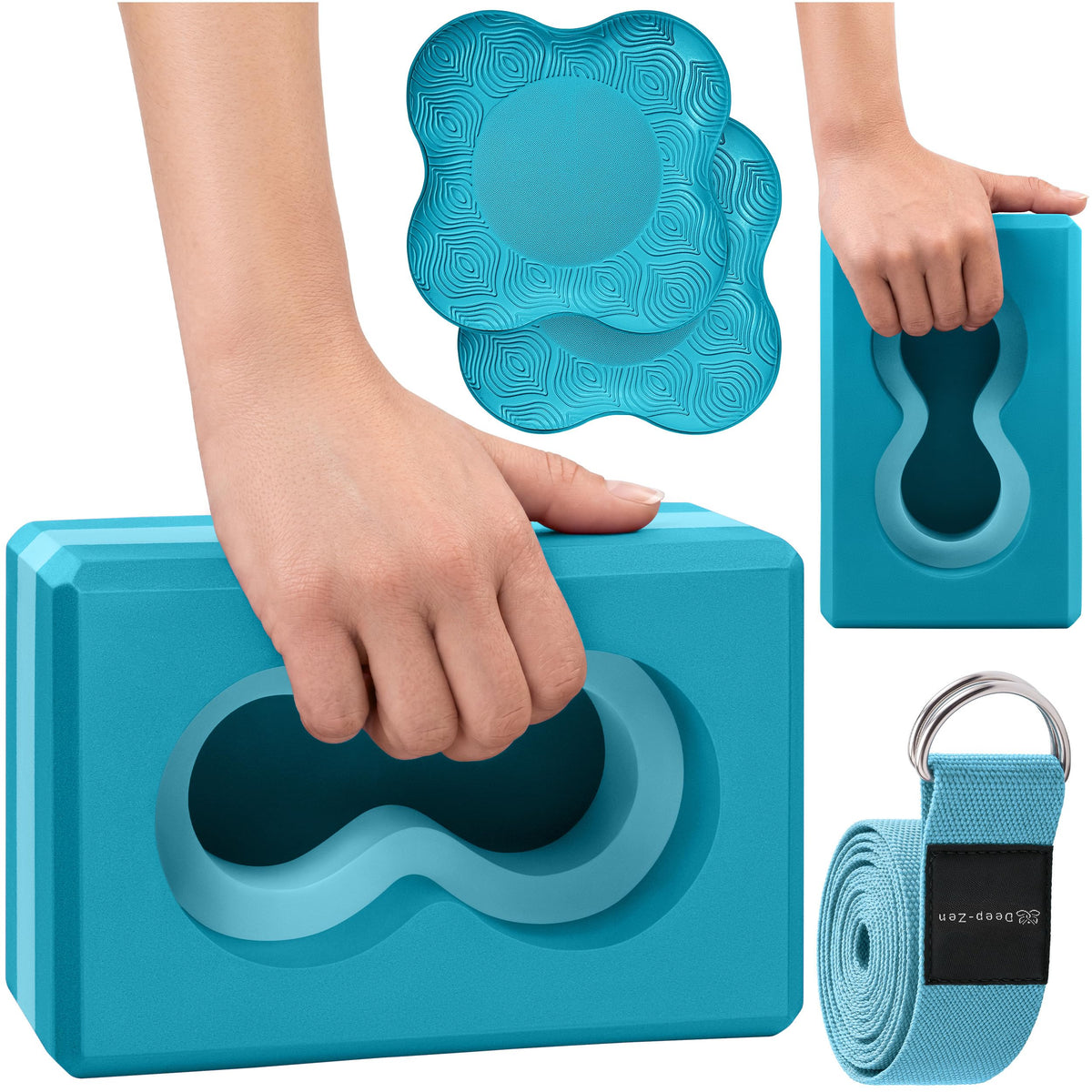 Yoga Block Set with Wrist Support, Knee Pads and Strap for Practice